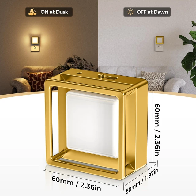 Alt view image 4 of 7 - Night Light,Night Lights Plug into Wall,2 Pack 3000K Nightlight Nightlight with Adjustable Brightness,Automatic Night Light Plug in with Light Sensor,for Bathroom Hallway Room Decor,Gold