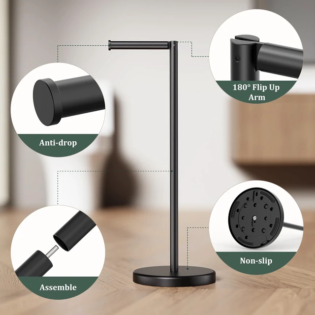 Alt view image 7 of 7 - Matte Black Toilet Paper Holder Stand Free Standing Tissue Roll Holder Freestanding Toilet Paper Stand Storage for Bathroom 304 Stainless Steel Rustproof for 4 Rolls(Fits All Rolls) by