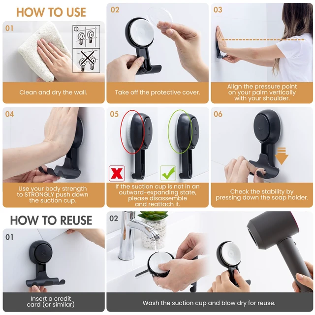 Alt view image 6 of 7 - Razor Holder for Shower 2 Pack, Powerful Suction Cup Hooks, Black No Drill, Powerful Suction Up to 11 lbs, Shower Hook for Bathroom Wall Glass Tile, Removable Holder for Razor Towel Loofah