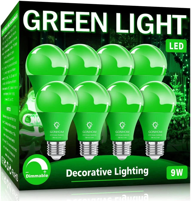 Main image of 8 Pack A19 LED Green Light Bulbs,Christmas Colored Light Bulbs 9W Equivalent 100W,E26 Base Green LED Lights for St.Patrick's Day,Thanksgiving Day,New Year,Holiday Lighting,Decorative Lighting