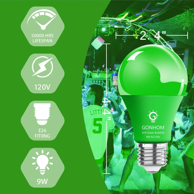 Alt view image 5 of 6 - 8 Pack A19 LED Green Light Bulbs,Christmas Colored Light Bulbs 9W Equivalent 100W,E26 Base Green LED Lights for St.Patrick's Day,Thanksgiving Day,New Year,Holiday Lighting,Decorative Lighting