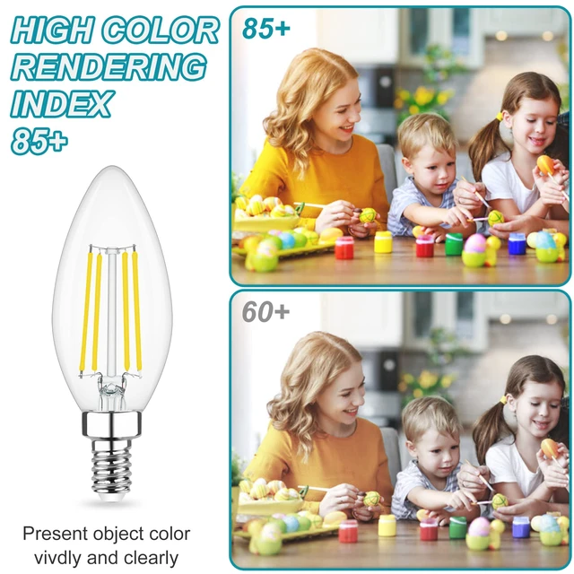 Alt view image 6 of 7 - 8 Pack Dimmable E12 LED Candelabra Bulb 5000K Daylight 60W 600LM, CRI 85+, AC 120V, Type B Bulb for Chandeliers, Ceiling Fans, Clear Glass Candle Shape, Vintage Filament