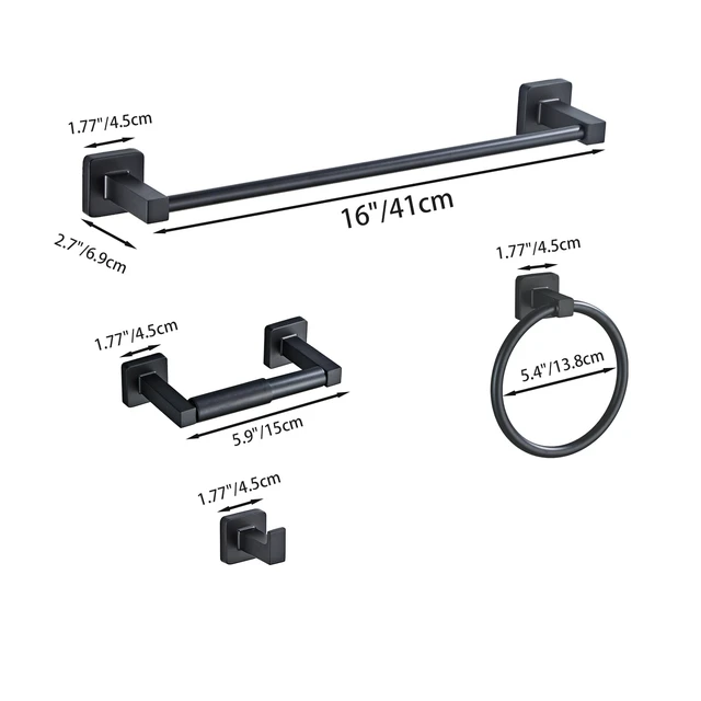 Alt view image 7 of 7 - Matte Black Bathroom Hardware Set 4 Pieces,Towel Bar Set Stainless Steel Wall Mounted, Includes 16In Hand Towel Bar, Towel Ring, Robe Towel Hooks,Toilet Paper Holder, Bathroom Towel Rack Set