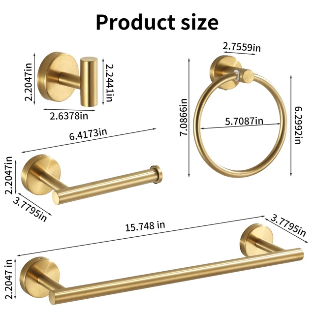 Alt view image 4 of 7 - Bathroom Hardware Set Brushed Gold, 10pcs Towel Bar Set Including 2pcs16 inch Towel Bars, Toilet Paper Holders, Towel Rings and 4pcs Robe Towel Hooks