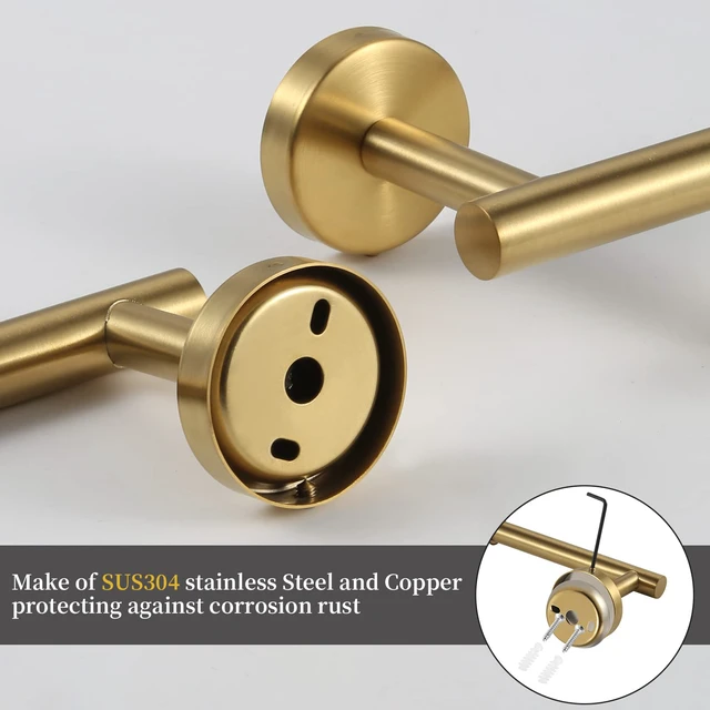 Alt view image 6 of 7 - Bathroom Hardware Set Brushed Gold, 10pcs Towel Bar Set Including 2pcs16 inch Towel Bars, Toilet Paper Holders, Towel Rings and 4pcs Robe Towel Hooks