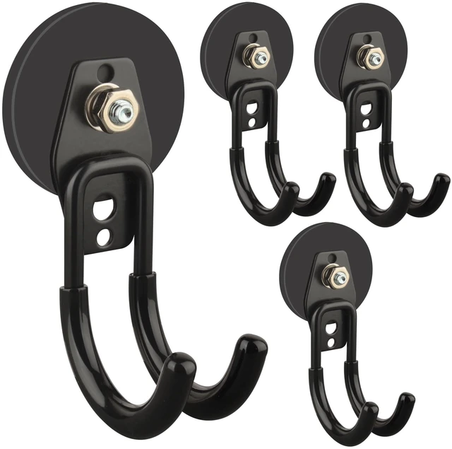 Main image of Garage Magnetic Hooks, 4 Pack Black Heavy Duty Large J Hooks with Magnet, Black Strong Anti-Slip Coating Magnet Hooks for Garden Tools, Ropes,Drill,Metal Cabinet,Pegboard