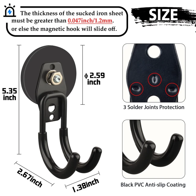 Alt view image 2 of 6 - Garage Magnetic Hooks, 4 Pack Black Heavy Duty Large J Hooks with Magnet, Black Strong Anti-Slip Coating Magnet Hooks for Garden Tools, Ropes,Drill,Metal Cabinet,Pegboard