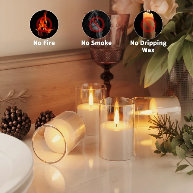 Alt view image 3 of 7 - 6Pack Flickering Flameless LED Candles with Remote & Timer, Battery Powered - Small Pillar & Votive, Clear (2"X3")