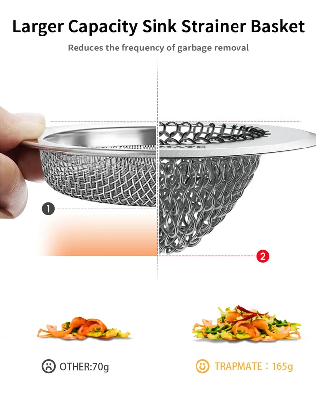 Alt view image 5 of 6 - 4 Pcs Kitchen Sink Drain Strainer, Stainless Steel Sink Strainer Basket with Easy Clean & Anti-Clog, Fits Garbage Disposal, Dishwasher Safe, Single & Double Bowl Sinks (Patented Product)