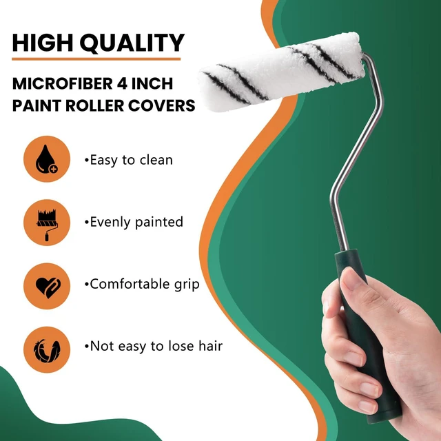 Alt view image 3 of 6 - Microfiber Paint Roller 4 Inch, 3/8 Inch Nap, 100 Pack 4 Inch Microfiber Sleeves, Matching Roller Frame Included, Mini Small Roller for House Wall Painting & Home DIY Tools