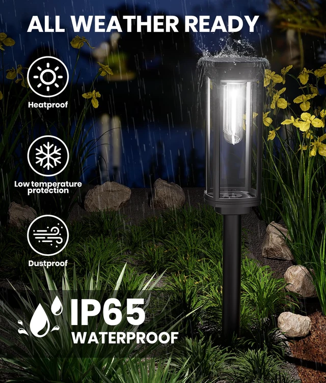 Alt view image 4 of 7 - Solar Garden Lights, 4 Pack, Cool White, IP65 For pathways and gardens, Solar Powered Pathway Lights Waterproof pair auto on/off with 1124 h runtime for driveway edges