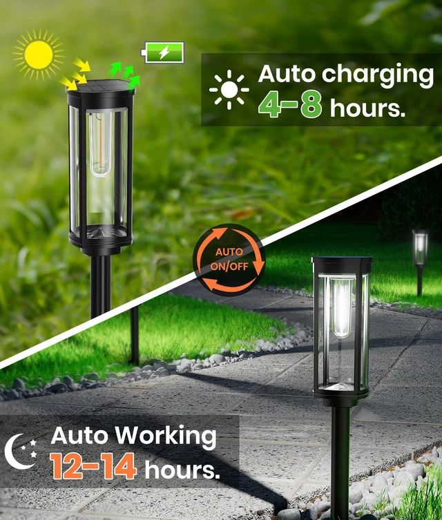 Alt view image 5 of 7 - Solar Garden Lights, 4 Pack, Cool White, IP65 For pathways and gardens, Solar Powered Pathway Lights Waterproof pair auto on/off with 1124 h runtime for driveway edges