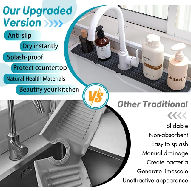 Alt view image 6 of 7 - Stone Faucet Mat for Kitchen Sink with Raised Feet, Sink Mat for Kitchen Faucet, Water Absorbent Diatomite Stones Sinks Tray, Sink Splash Guard & Protectors, Stone Drying Tray for Bathroom Counter