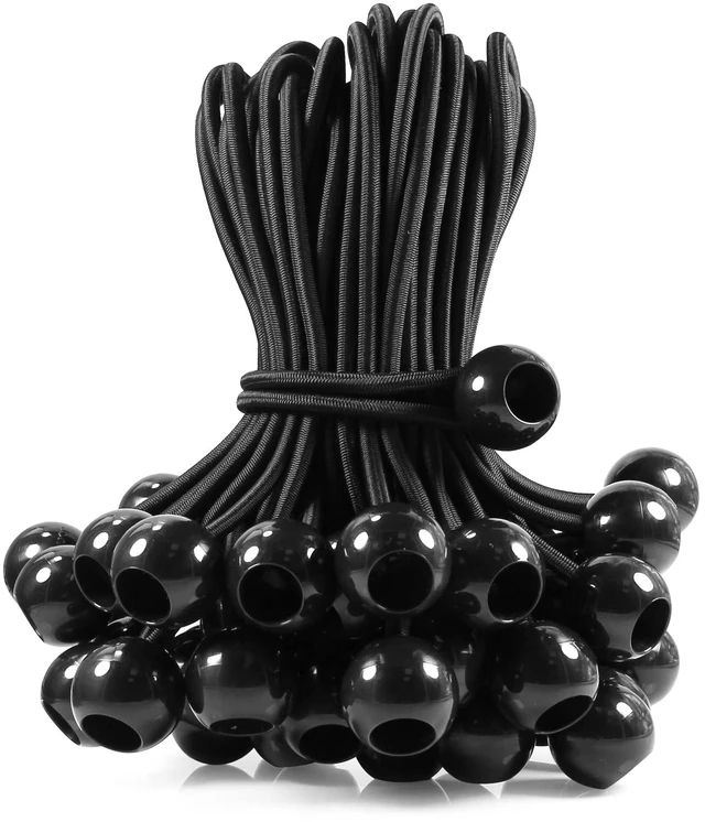 Main image of Ball Bungee Cords 9 inch Black, 50-Piece Real Latex Bungee Cord, Stretch to 20 inch