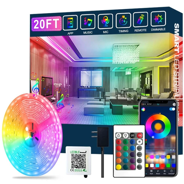 Main image of Led Strip Lights,20ft Led Light Strips Music Sync Color Changing RGB Led Strip Built-in Mic,Bluetooth App Control LED Rope Lights with Remote,5050 RGB Led Lights for Bedroom,Home,TV,Party,Christmas