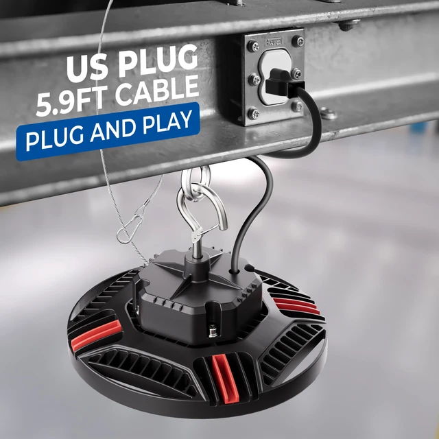 Alt view image 5 of 7 - 100W UFO LED High Bay Light, Aluminum LED Shop Lights with 15000LM, 5000K Commercial Bay Lighting for Warehouse Garage Workshop Factory Hall, 6' Cable & Safety Rope, ETL Listed 1 Pack