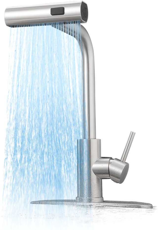 Main image of Kitchen Faucets with Pull Down Sprayer,Waterfall Kitchen Sink Faucet,Commercial Utility Stainless Steel Kitchen Faucets,Single Handle Kitchen Sink Faucet with Pull Down Sprayer for 3 Function,Brushed