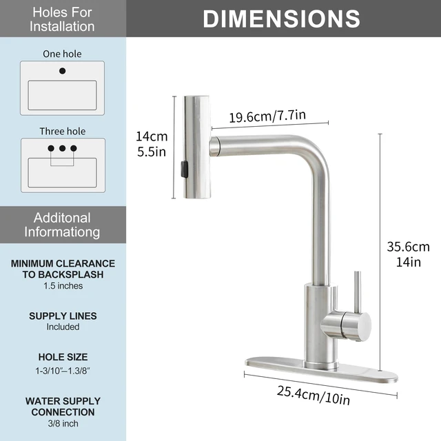Alt view image 3 of 7 - Kitchen Faucets with Pull Down Sprayer,Waterfall Kitchen Sink Faucet,Commercial Utility Stainless Steel Kitchen Faucets,Single Handle Kitchen Sink Faucet with Pull Down Sprayer for 3 Function,Brushed
