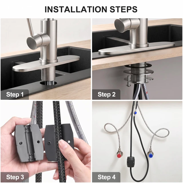 Alt view image 7 of 7 - Kitchen Faucets with Pull Down Sprayer,Waterfall Kitchen Sink Faucet,Commercial Utility Stainless Steel Kitchen Faucets,Single Handle Kitchen Sink Faucet with Pull Down Sprayer for 3 Function,Brushed