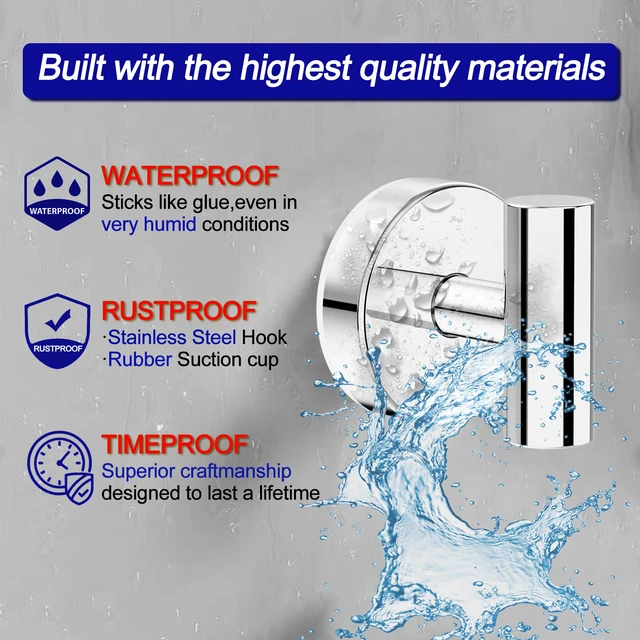 Alt view image 3 of 7 - Suction Cup Hooks, Shower Hooks for Inside Shower Removable Towel Hooks for Bathroom Window Glass Mirror Tile, Bath Robe Looafh Hook for Hanging Waterproof & Rustproof, Chrome (2 Pack)