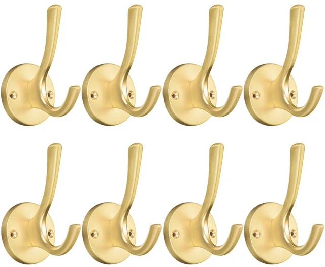 Main image of Coat Hooks for Hanging Coat Hooks for Wall Mounted Brass Wall Hooks Heavy Duty Brushed Robe Closet Hooks for Hanging Coats Entryway Metal Towel Hooks for Bathrooms (8, Gold)