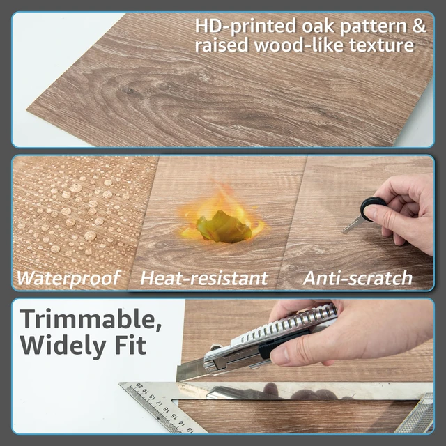 Alt view image 5 of 7 - 30-Pack Peel and Stick Vinyl Floor Planks, 12" x 12", Light Brown Ash Premium Vinyl, Self-Adhesive, Waterproof, Wood Grain, Fade-Resistant, Scratch-Proof, Ideal for Kitchen, Dining Room, Bedrooms
