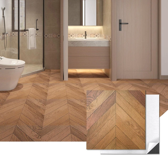 Main image of 30-Pack Herringbone Peel and Stick Floor Planks, 12" x 12", Brown Premium Vinyl, Self-Adhesive, Waterproof, Wood Grain, Fade-Resistant, Scratch-Proof, Ideal for Kitchen, Dining Room, Bedrooms