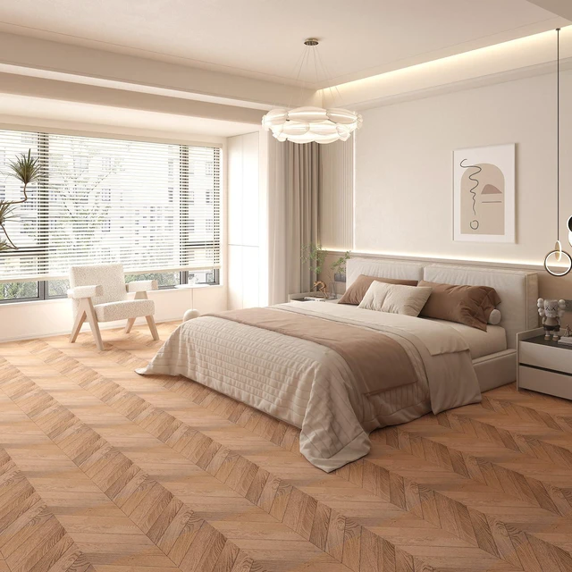 Alt view image 2 of 7 - 30-Pack Herringbone Peel and Stick Floor Planks, 12" x 12", Brown Premium Vinyl, Self-Adhesive, Waterproof, Wood Grain, Fade-Resistant, Scratch-Proof, Ideal for Kitchen, Dining Room, Bedrooms