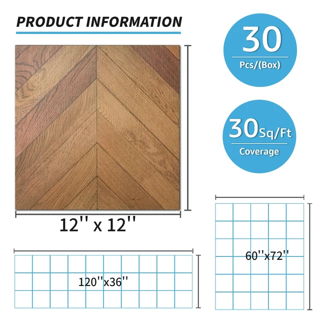 Alt view image 5 of 7 - 30-Pack Herringbone Peel and Stick Floor Planks, 12" x 12", Brown Premium Vinyl, Self-Adhesive, Waterproof, Wood Grain, Fade-Resistant, Scratch-Proof, Ideal for Kitchen, Dining Room, Bedrooms