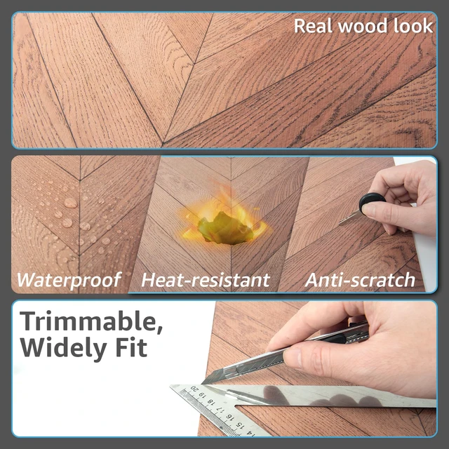 Alt view image 7 of 7 - 30-Pack Herringbone Peel and Stick Floor Planks, 12" x 12", Brown Premium Vinyl, Self-Adhesive, Waterproof, Wood Grain, Fade-Resistant, Scratch-Proof, Ideal for Kitchen, Dining Room, Bedrooms