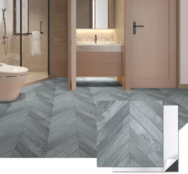 Main image of 10-Pack Herringbone Peel and Stick Floor Planks, 12 x 12 in, Grey Premium Vinyl, Self-Adhesive, Waterproof, Wood Grain, Fade-Resistant, Scratch-Proof, Ideal for Kitchen, Dining Room, Bedrooms