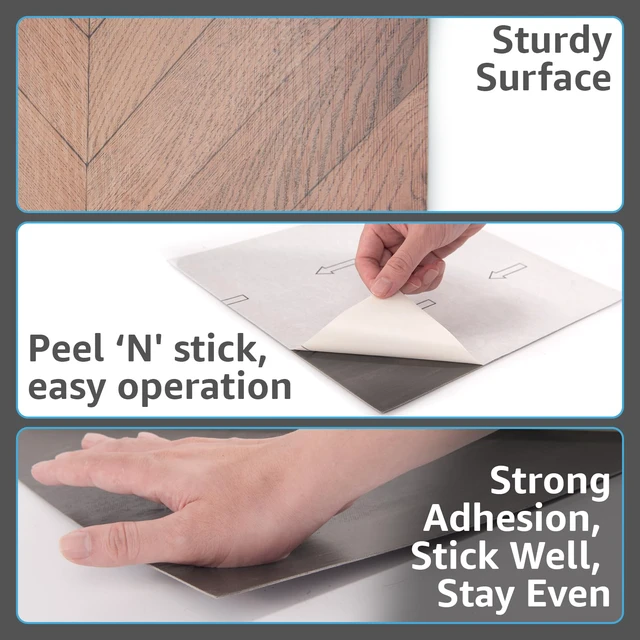 Alt view image 6 of 7 - 30-Pack Herringbone Peel and Stick Floor Planks, 12" x 12", Brown Premium Vinyl, Self-Adhesive, Waterproof, Wood Grain, Fade-Resistant, Scratch-Proof, Ideal for Kitchen, Dining Room, Bedrooms