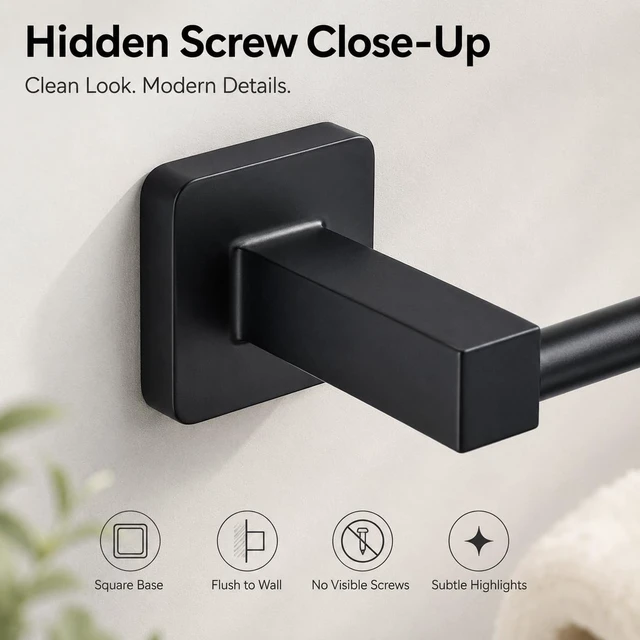 Alt view image 4 of 7 - Matte Black Bathroom Hardware Set 4 Pieces,Towel Bar Set Stainless Steel Wall Mounted, Includes 16In Hand Towel Bar, Towel Ring, Robe Towel Hooks,Toilet Paper Holder, Bathroom Towel Rack Set
