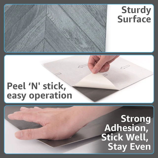 Alt view image 5 of 7 - 10-Pack Herringbone Peel and Stick Floor Planks, 12 x 12 in, Grey Premium Vinyl, Self-Adhesive, Waterproof, Wood Grain, Fade-Resistant, Scratch-Proof, Ideal for Kitchen, Dining Room, Bedrooms