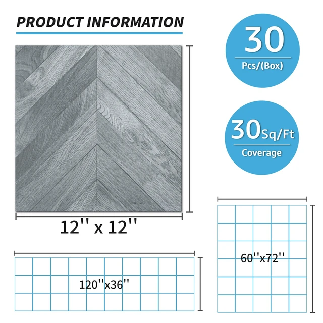 Alt view image 4 of 7 - 30-Pack Herringbone Peel and Stick Floor Planks, 12 x 12 in, Grey Premium Vinyl, Self-Adhesive, Waterproof, Wood Grain, Fade-Resistant, Scratch-Proof, Ideal for Kitchen, Dining Room, Bedrooms