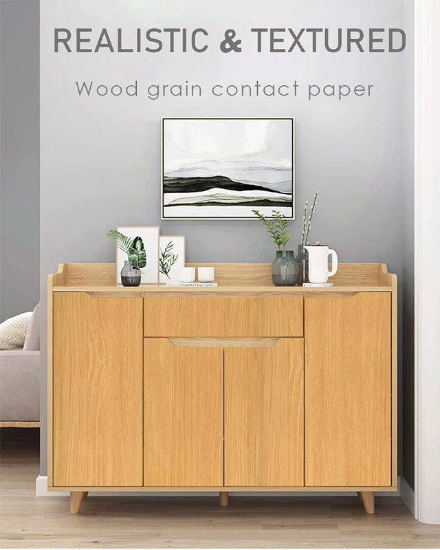 Alt view image 2 of 7 - Wood Grain Contact Paper Wood Peel and Stick Wallpaper 17.7"x197" Wood Look Contact Paper for Cabinets Self Adhesive Removable Wallpaper Oak Natural Vinyl Wrap Furniture Drawer Easy Install