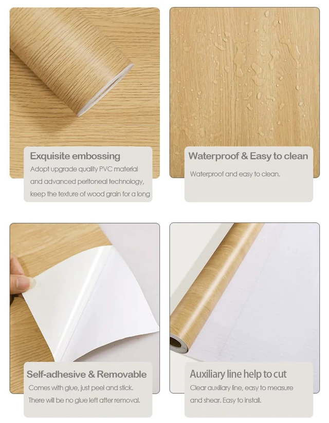 Alt view image 4 of 7 - Wood Grain Contact Paper Wood Peel and Stick Wallpaper 17.7"x197" Wood Look Contact Paper for Cabinets Self Adhesive Removable Wallpaper Oak Natural Vinyl Wrap Furniture Drawer Easy Install