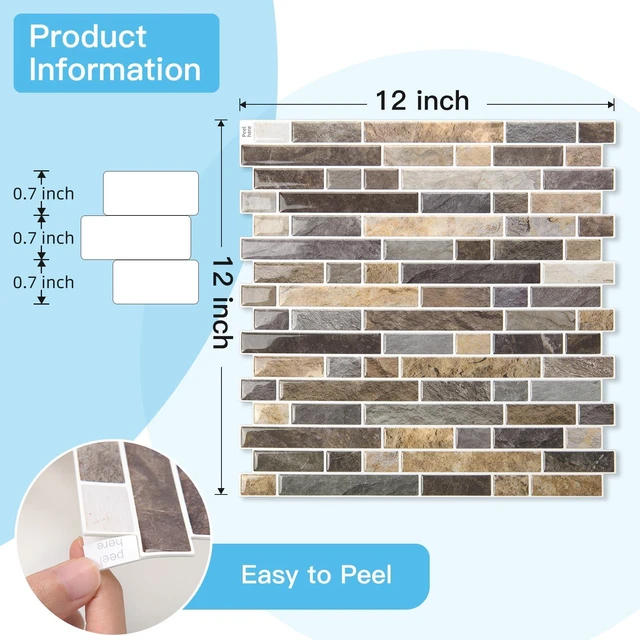 Alt view image 7 of 7 - Linear Tile Peel and Stick Backsplash, 10-Pack, Vintage Sandstone 12 x 12 Inch, Enhanced Thickness, Warp Resistant, Strong Adhesion, Sturdy, for Kitchen, Bedroom, Ideal for Home Improvement