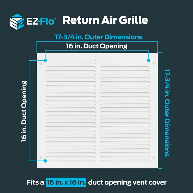Alt view image 2 of 7 - 16 x 16 Inch (Duct Opening) Return Air Vent Cover for Wall or Ceiling, Solid Steel Return Air Grille, HVAC Vent Cover, White, 61641