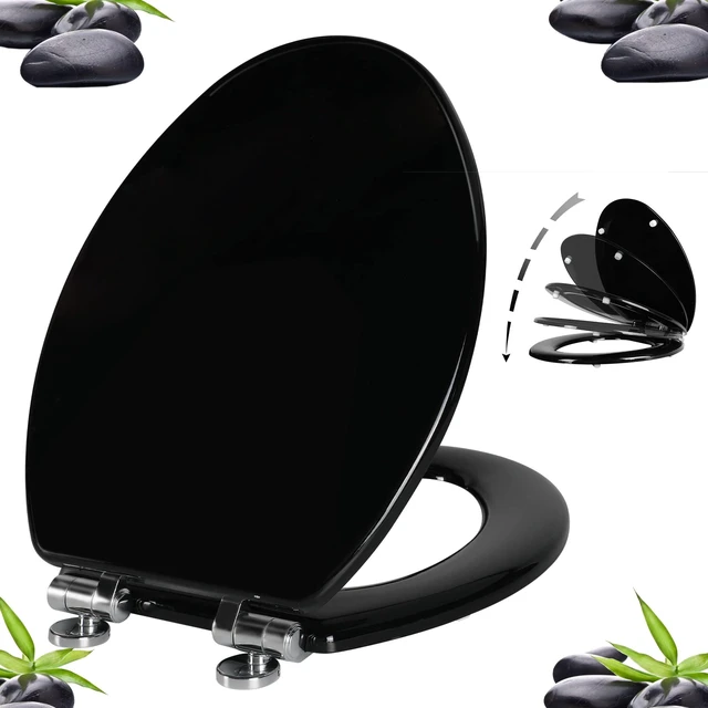 Main image of Toilet Seat with Zinc Alloy Hinges Quiet-Close Quick-Release Wood Molded UV Lid Easy Clean(Elongated,Black)