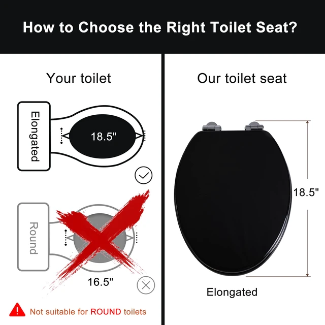 Alt view image 2 of 7 - Toilet Seat with Zinc Alloy Hinges Quiet-Close Quick-Release Wood Molded UV Lid Easy Clean(Elongated,Black)