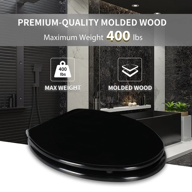 Alt view image 5 of 7 - Toilet Seat with Zinc Alloy Hinges Quiet-Close Quick-Release Wood Molded UV Lid Easy Clean(Elongated,Black)