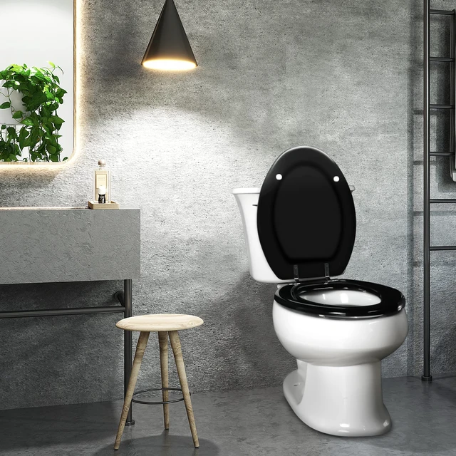 Alt view image 6 of 7 - Toilet Seat with Zinc Alloy Hinges Quiet-Close Quick-Release Wood Molded UV Lid Easy Clean(Elongated,Black)