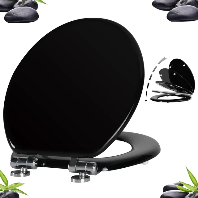 Main image of Round Toilet Seat Wood Molded UV Lid Soft Close Quick Release Metal Hinges, Adjustable Fit for Standard Round Toilets, Easy Install&Clean(Black)