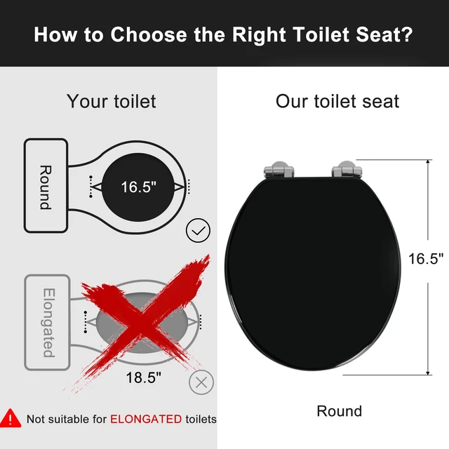 Alt view image 2 of 7 - Round Toilet Seat Wood Molded UV Lid Soft Close Quick Release Metal Hinges, Adjustable Fit for Standard Round Toilets, Easy Install&Clean(Black)