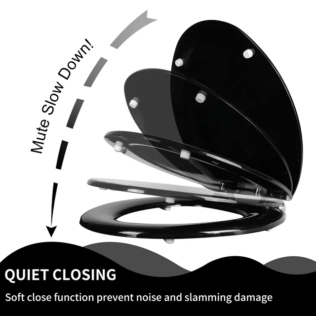 Alt view image 3 of 7 - Round Toilet Seat Wood Molded UV Lid Soft Close Quick Release Metal Hinges, Adjustable Fit for Standard Round Toilets, Easy Install&Clean(Black)