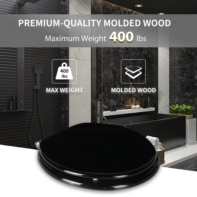 Alt view image 5 of 7 - Round Toilet Seat Wood Molded UV Lid Soft Close Quick Release Metal Hinges, Adjustable Fit for Standard Round Toilets, Easy Install&Clean(Black)