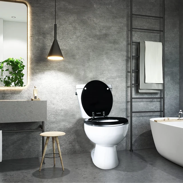Alt view image 6 of 7 - Round Toilet Seat Wood Molded UV Lid Soft Close Quick Release Metal Hinges, Adjustable Fit for Standard Round Toilets, Easy Install&Clean(Black)