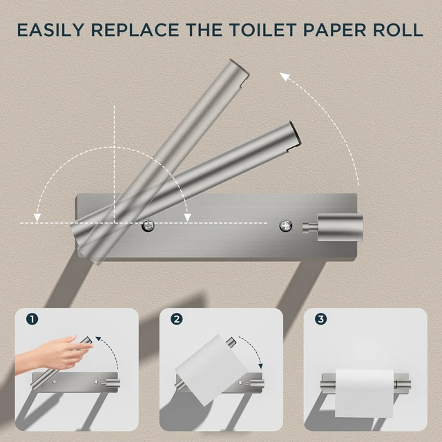 Alt view image 3 of 7 - Commercial Toilet Paper Holder Wall Mount Bathroom Tissue Holder Brushed Nickel 2 Pack| Adhesive or Screw | SUS304 Stainless Steel Rustproof | Pivoting Tissue Roll Holder | Square Base