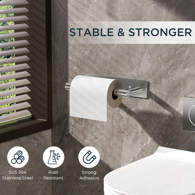 Alt view image 5 of 7 - Commercial Toilet Paper Holder Wall Mount Bathroom Tissue Holder Brushed Nickel 2 Pack| Adhesive or Screw | SUS304 Stainless Steel Rustproof | Pivoting Tissue Roll Holder | Square Base
